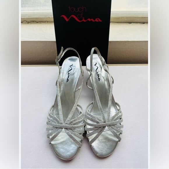 Nina Women's Silver Strappy Sandals - Picture 1 of 8
